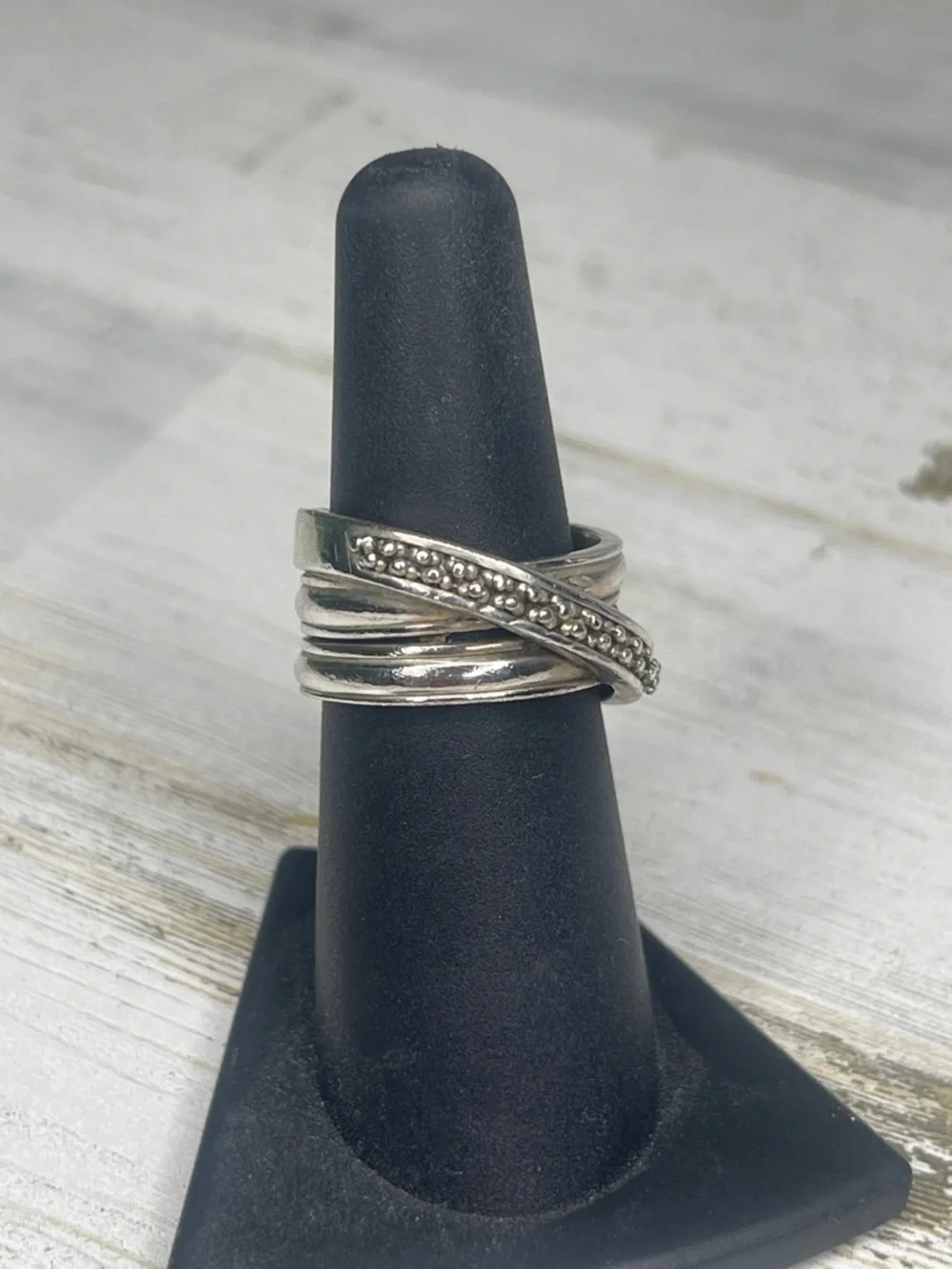 Michael Dawkins Sterling Silver Caviar Cross Over Ring